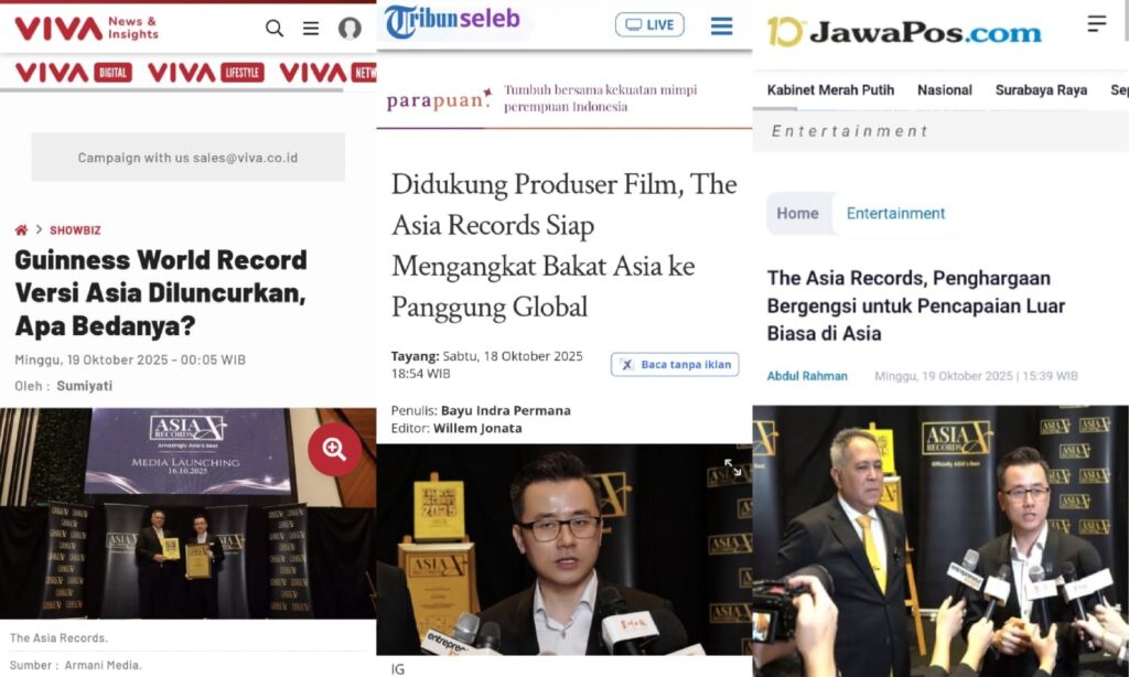 Indonesia News outlets: Viva, Tribun and JawaPos covering The Asia Records